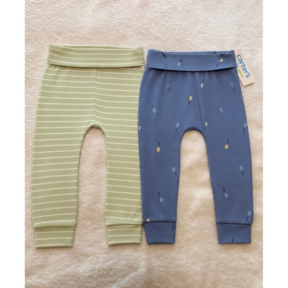 Carter's Child of Mine 18M Toddler Pants 2-Pack Striped Blue Kite Green 1V011310